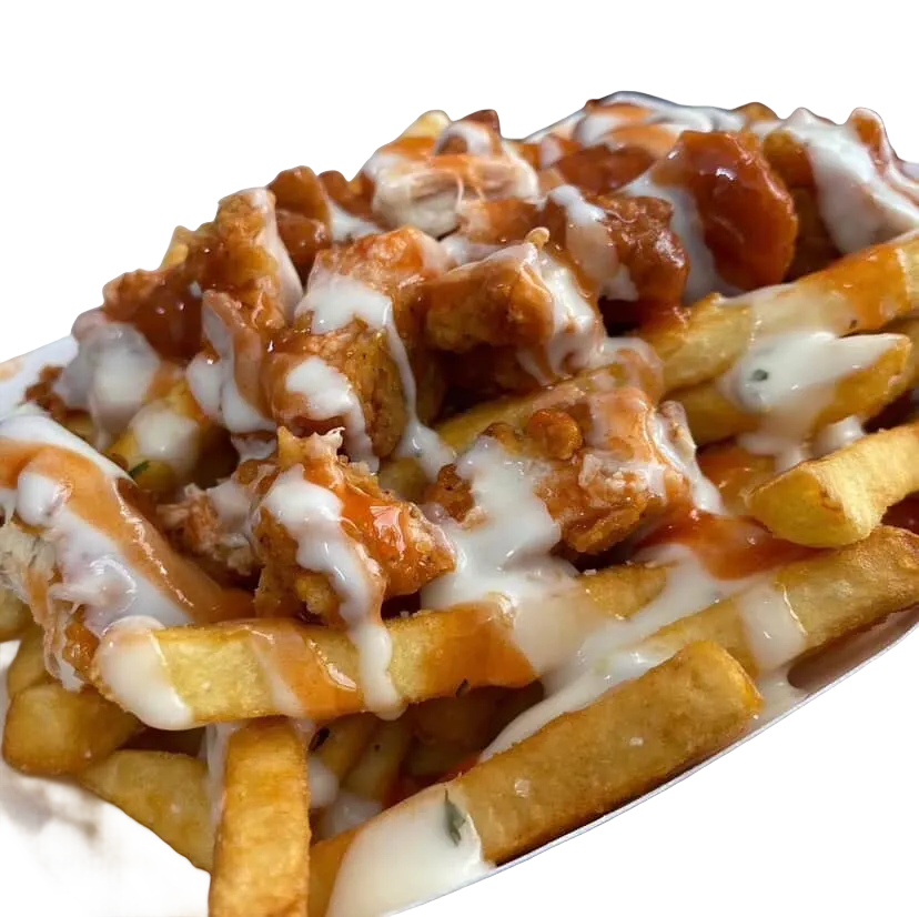 Fully loaded fries topped with queso and bold toppings